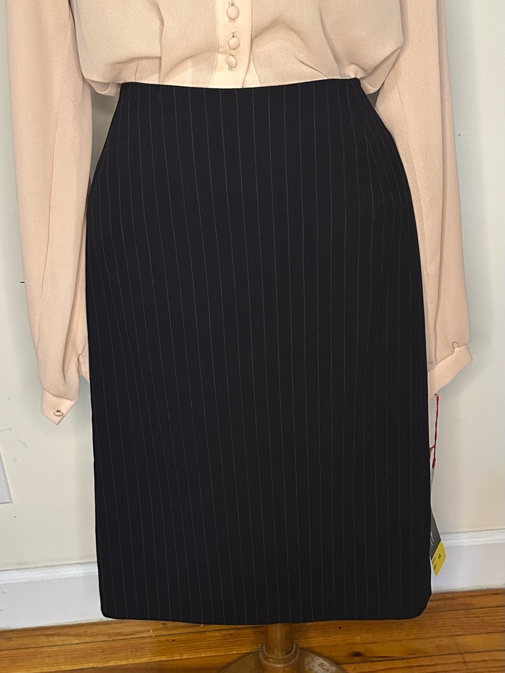 Escada Black and Red Pinstripe Pencil Skirt